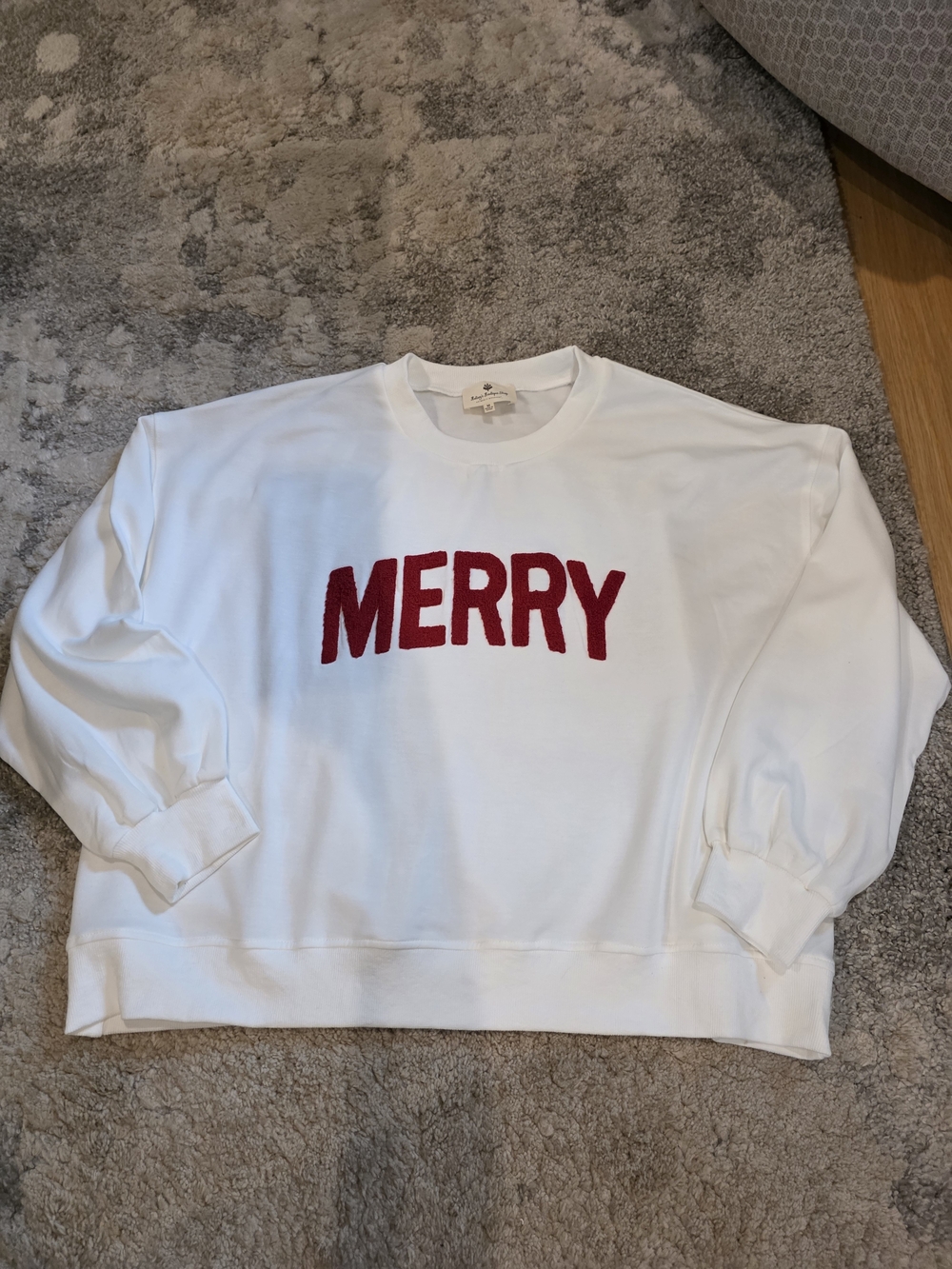 White 'MERRY' Chenille Crewneck Sweatshirt